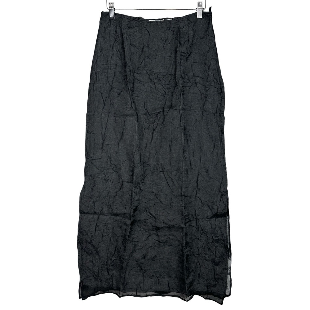Necessary Objects Black Sheer Crinkle Mesh Maxi Skirt Y2K Gothic Minimalist 8